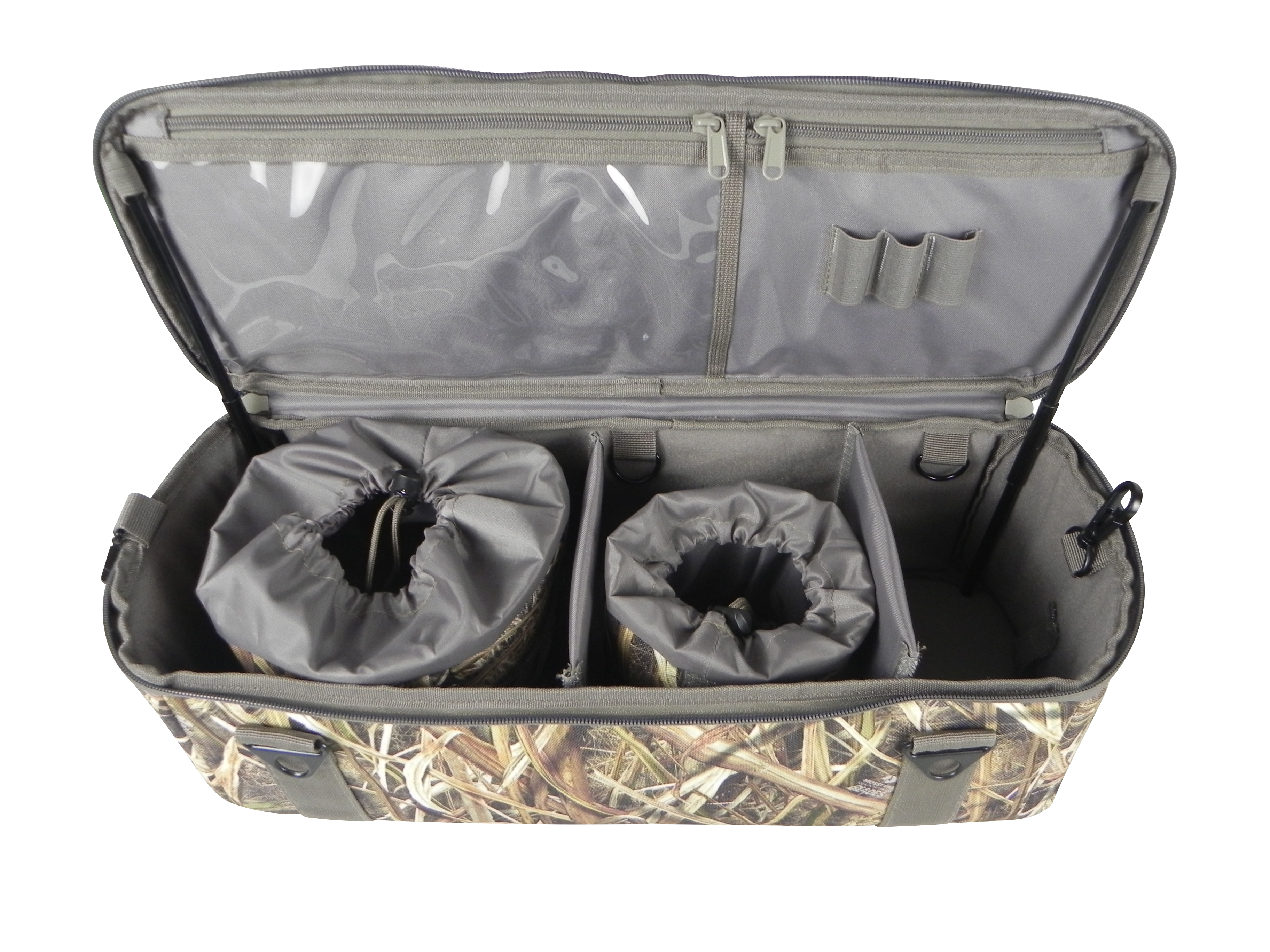 Die Jagdtasche bietet reichlich Stauraum mit flexiblen Innenfächern und Dokumententasche im Deckel.